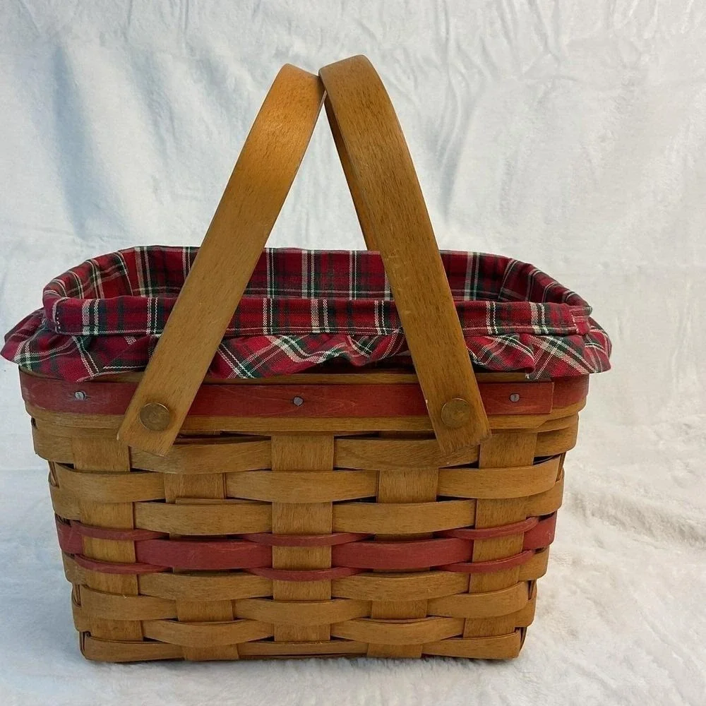 1992 Longaberger Season's Greetings Basket Christmas Plaid Liner Holiday Decor